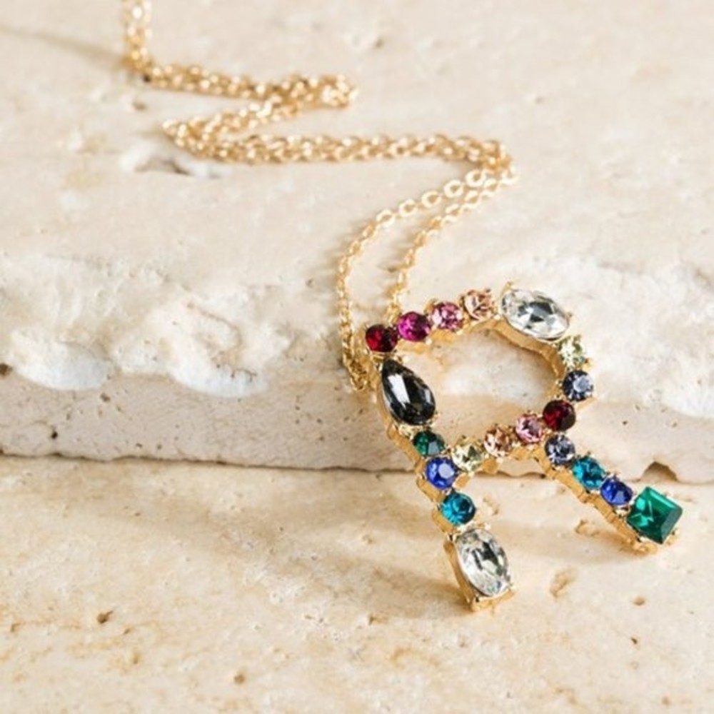 Multicolored Rhinestone Initial Necklace - Picture 14 of 16